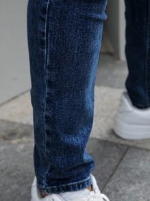 Hombres Jeans ajustados con bolsillo oblicuo - Azul lavado oscuro - Ver 4