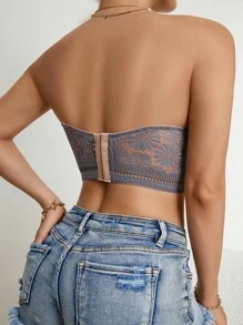 Floral Lace Tube Underwire Bra - Grey - View 2