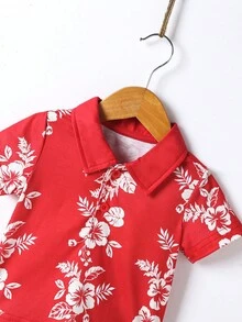 SHEIN Baby Boy Floral Print Shirt & Shorts - Multicolor - View 3