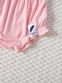 SHEIN Baby Patched Detail Knot Front Ruffle Trim Shorts - Baby Pink - View 4