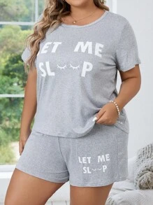 Conjunto de pijama con estampado de eslogan en talla grande