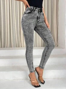 SHEIN Essnce Quần jean rách - Màu xám đen - Xem 4