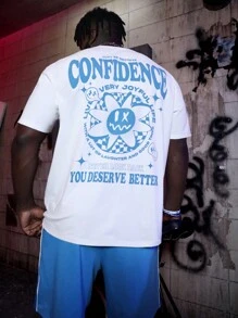 EASEVO Men Plus Cotton Slogan Graphic Tee & Shorts - Blue and White - View 1