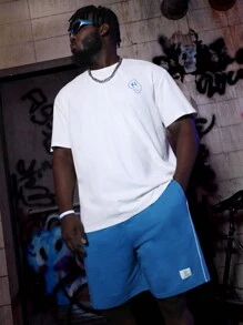 EASEVO Men Plus Cotton Slogan Graphic Tee & Shorts - Blue and White - View 6