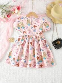 Young Girl Figure Graphic Puff Sleeve Dress