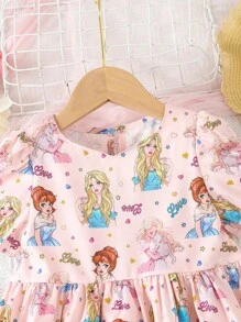 Young Girl Figure Graphic Puff Sleeve Dress