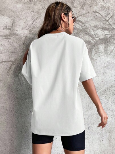 SHEIN EZwear Summer White Y2K Solid Drop Shoulder Tee Oversized Tshirt