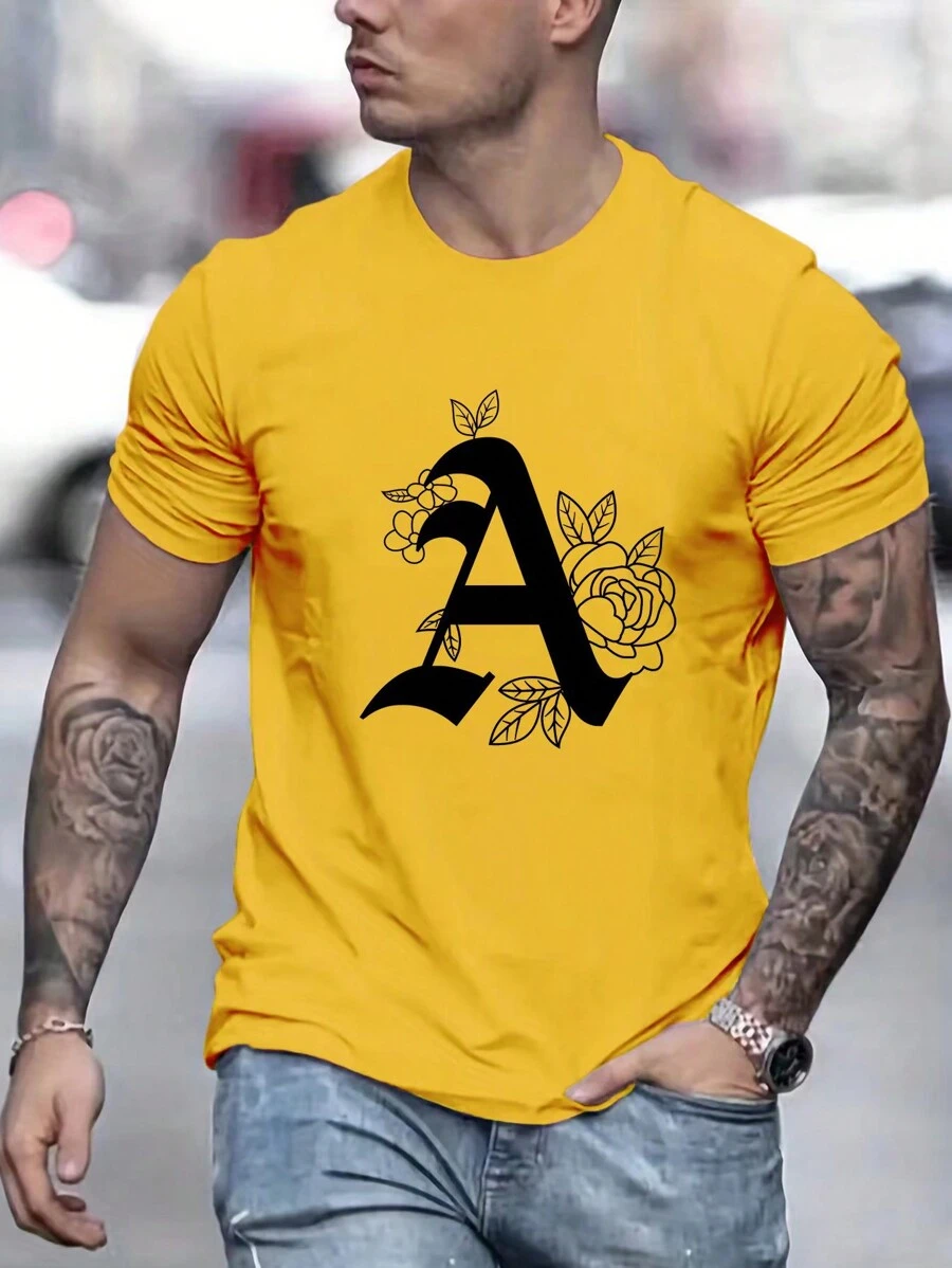 Manfinity Homme Men Floral & Letter Graphic Tee - Yellow - View 1