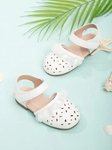 女嬰鏤空荷葉邊踝帶平底涼鞋適合夏天 - 白色 - 查看 2