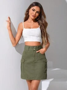 SHEIN Essnce Flap Pocket Denim Skirt