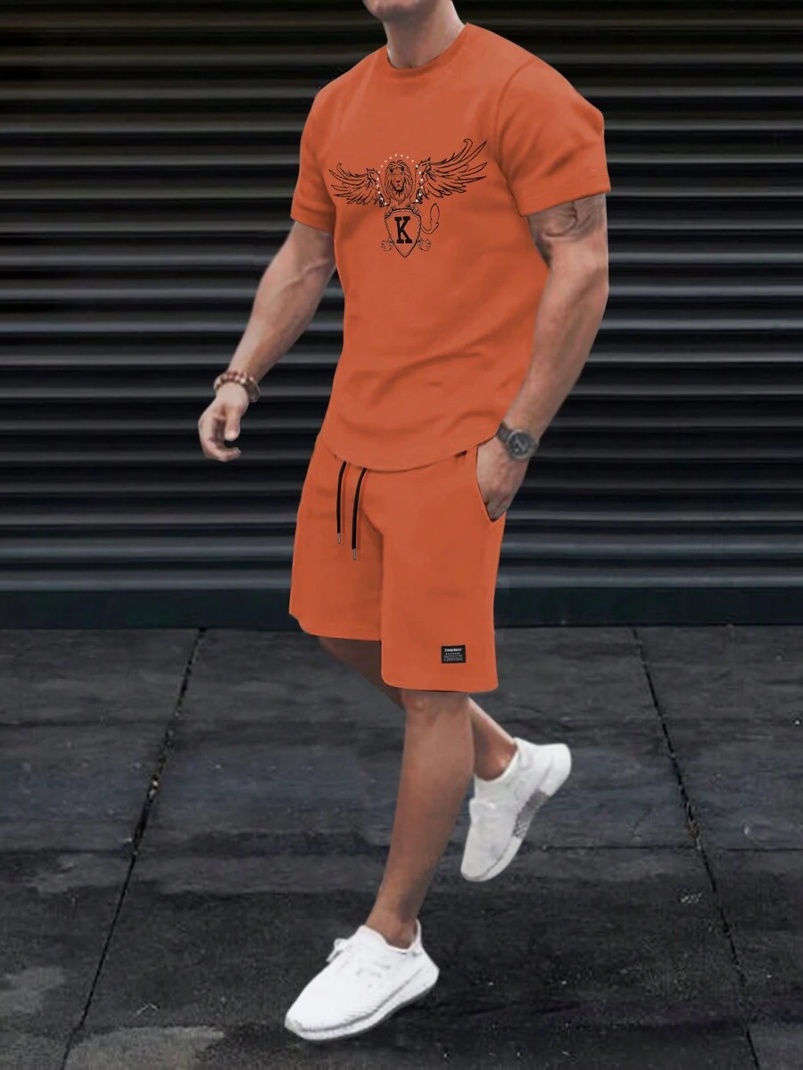 Manfinity LEGND Bộ hai mảnh Nam Dây kéo Đắp vá Túi Thú vật Lá thư Giải trí - trái cam - Xem 1