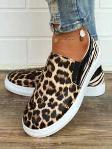 Women Leopard Pattern Slip On Shoes, Sporty Sneakers - Multicolor - View 5