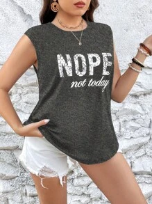 SHEIN LUNE Plus Slogan Graphic Tank Top