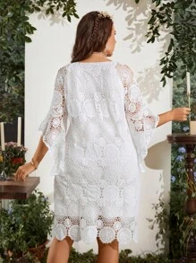 SHEIN Clasi Đầm Plus Size Sò điệp màu trơn Boho - trắng - Xem 2