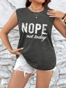 SHEIN LUNE Plus Slogan Graphic Tank Top