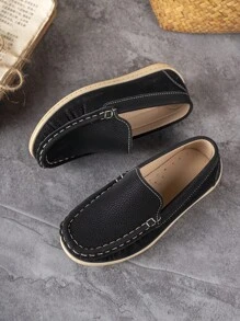 1 Pair Comfortable Non-Slip Fashionable Casual Lightweight Simple Kids Flat Shoes, Versatile For Daily Wear All Season - Black - View 5
