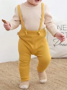 Đứa bé trai Chất rắn Quần Suspender - Màu vàng - Xem 1