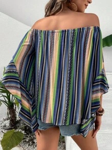 SHEIN VCAY Geo Print Off Shoulder Blouse - Multicolor - View 2
