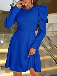 SHEIN Privé Tie Backless Gigot Sleeve Dress - Royal Blue - View 4