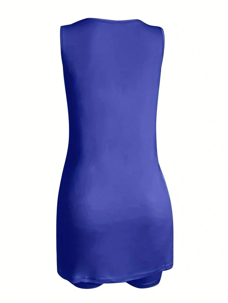 Plus Size Solid Tank Top & Biker Shorts Elegant Casual Summer