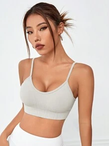 Slayform Slayform Solid Ribbed Knit Sports Bra - Light Grey - View 3