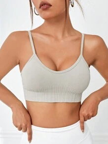 Slayform Slayform Solid Ribbed Knit Sports Bra - Light Grey - View 4