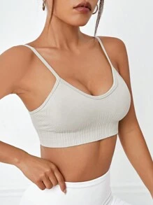 Slayform Slayform Solid Ribbed Knit Sports Bra - Light Grey - View 5