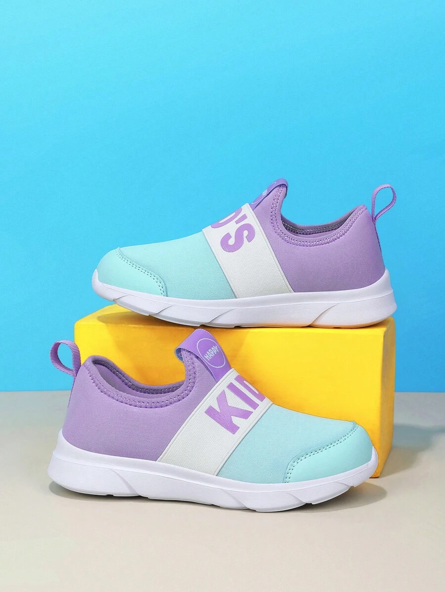 Girls Letter Graphic Color Block Slip On Running Shoes For Spring And Autumn - Multicolor - View 1
