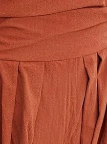 SHEIN LUNE 方領泡泡袖抽褶腰闊腿連身短褲 - 鏽棕色 - 查看 6