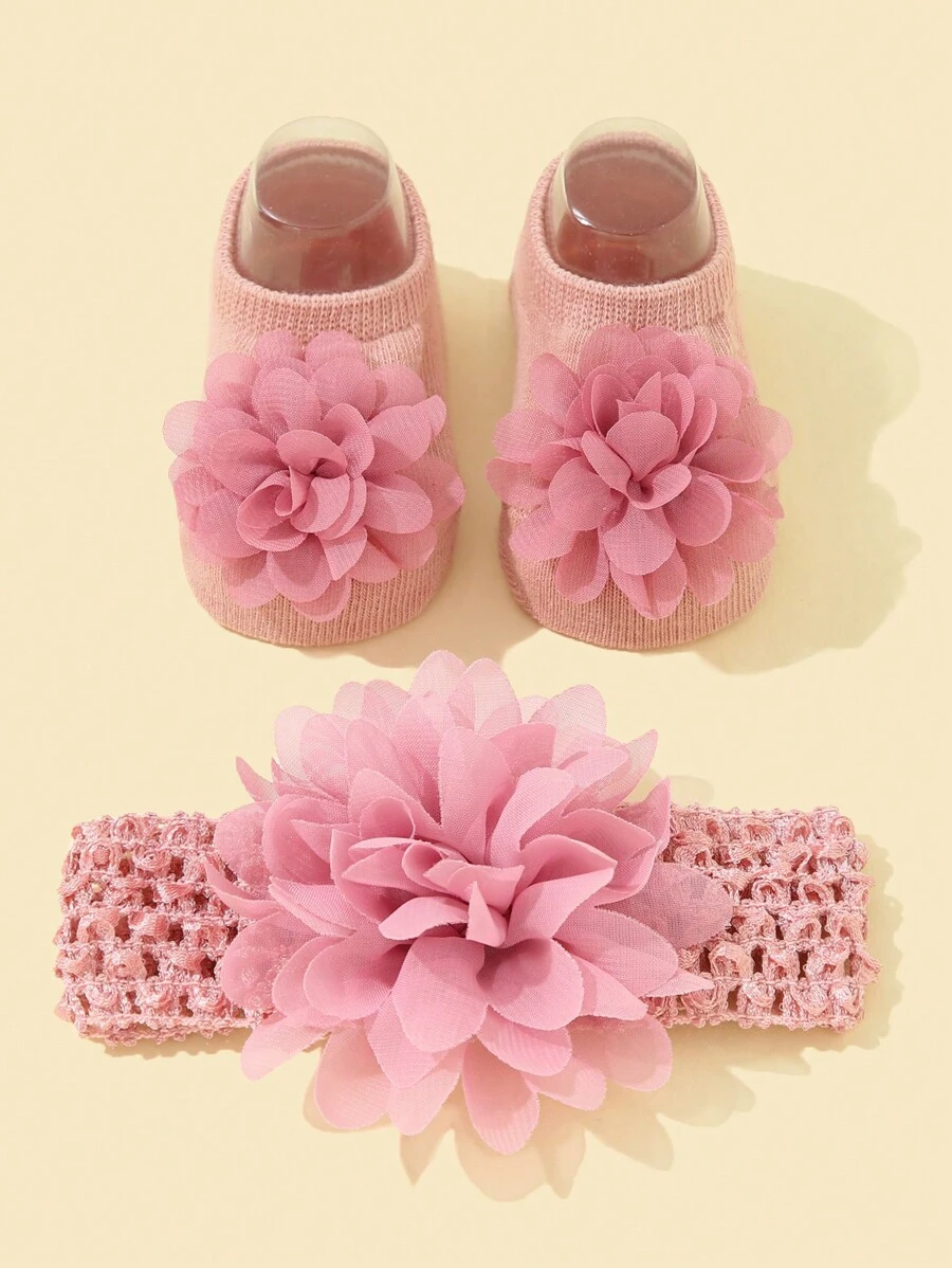 1雙嬰兒花朵裝飾學步襪和1入組髮帶適用於日常生活