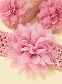 1雙嬰兒花朵裝飾學步襪和1入組髮帶適用於日常生活