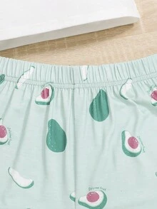 SHEIN cô gái mười hai Chữ cái & Đồ họa hoạt hình Tương phản ràng buộc Bộ PJ - Nhiều màu - Xem 4