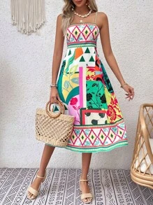 SHEIN LUNE Geo Print Cami Dress - Multicolor - View 1