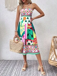 SHEIN LUNE Geo Print Cami Dress - Multicolor - View 4
