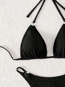 Bộ Bikini Nữ Nhẫn màu trơn - màu đen - Xem 3