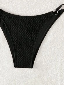 Bộ Bikini Nữ Nhẫn màu trơn - màu đen - Xem 5