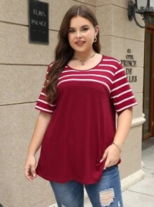 Nemidor Hơn In sọc Áo thun - Màu Đỏ Sâu - Xem 1