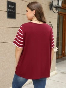 Nemidor Hơn In sọc Áo thun - Màu Đỏ Sâu - Xem 2