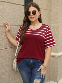 Nemidor Hơn In sọc Áo thun - Màu Đỏ Sâu - Xem 4