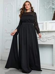 YISIKADO 大碼拼接亮片派對禮服 - 黑色 - 查看 1