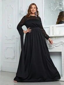 YISIKADO 大碼拼接亮片派對禮服 - 黑色 - 查看 3