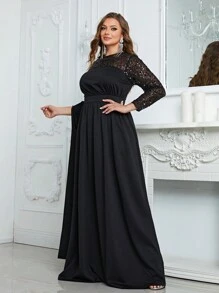 YISIKADO 大碼拼接亮片派對禮服 - 黑色 - 查看 4