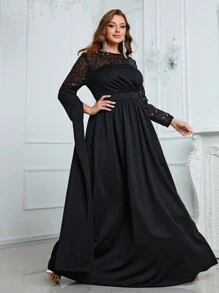 YISIKADO 大碼拼接亮片派對禮服 - 黑色 - 查看 6