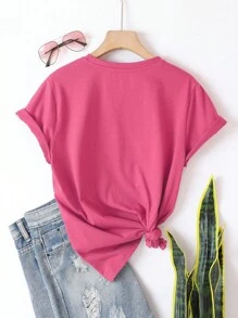 SHEIN EZwear Plus Sunflower And Slogan Graphic Tee - Pink - View 2