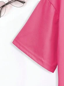 SHEIN EZwear Plus Sunflower And Slogan Graphic Tee - Pink - View 3