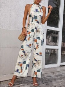 SHEIN LUNE Áo liền quần nữ Thắt nút Túi Tất cả trên in Giải trí - Nhiều màu - Xem 4