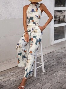 SHEIN LUNE Áo liền quần nữ Thắt nút Túi Tất cả trên in Giải trí - Nhiều màu - Xem 6