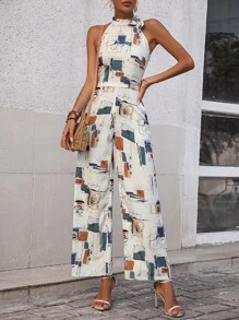 SHEIN LUNE Áo liền quần nữ Thắt nút Túi Tất cả trên in Giải trí - Nhiều màu - Xem 7