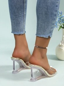 Women's Transparent High-heeled Wedge Slippers, Open Toe Platform Sandals - Clear - View 2