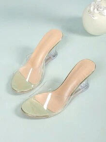 Women's Transparent High-heeled Wedge Slippers, Open Toe Platform Sandals - Clear - View 4